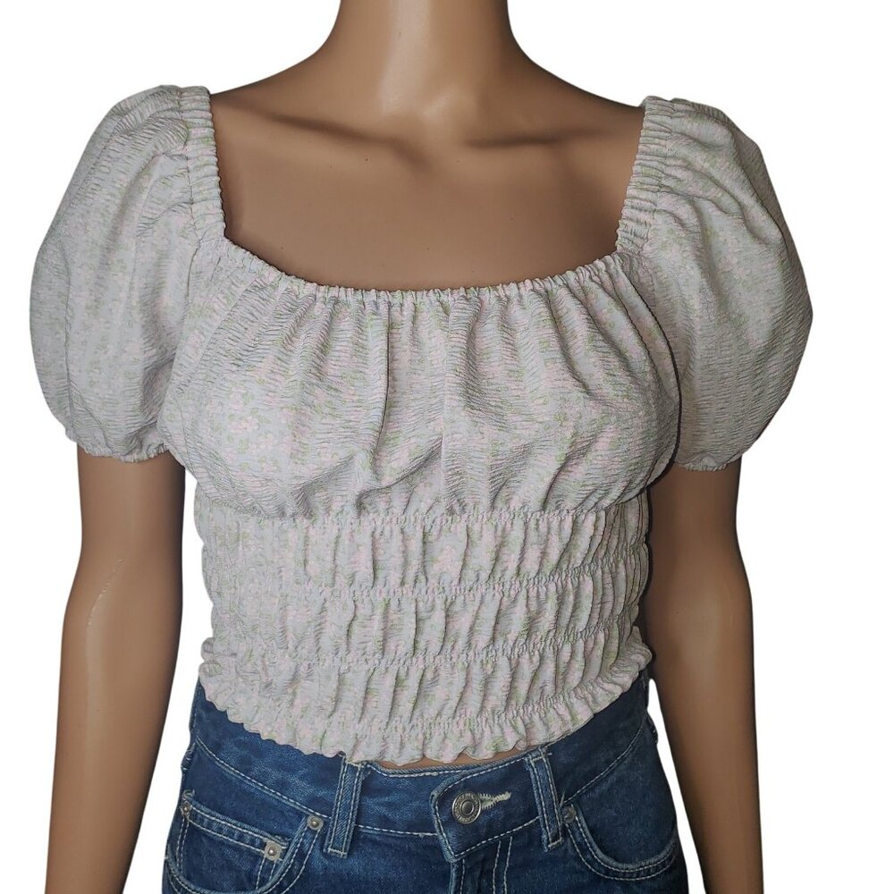 Elodie ditsy floral smocked puff sleeve crop top XS cottagecore romantic pink